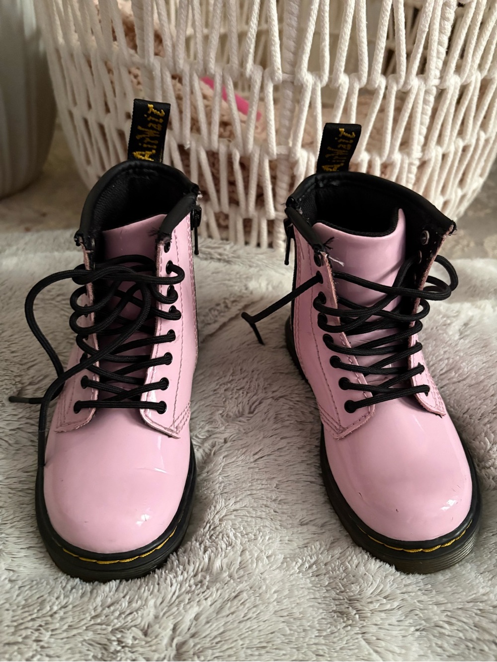 Dr. Martens Pink Lace-Up Combat Boots with Black Trim